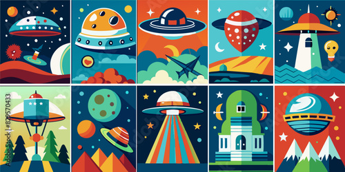 Bright and Playful UFO Poster Collection