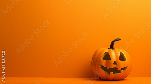 Minimalist Vibrant Halloween Pumpkin on One-Tone Orange Background