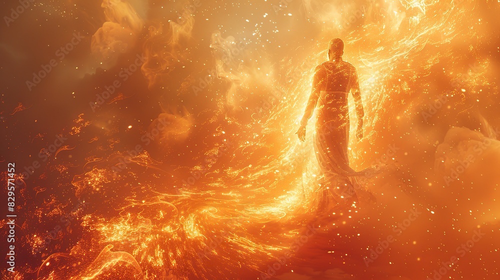 Naklejka premium A radiant figure surrounded by celestial light.