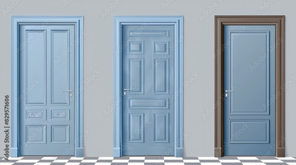 Set of home door elements for open and close isolated on transparent png background, interior design concept.