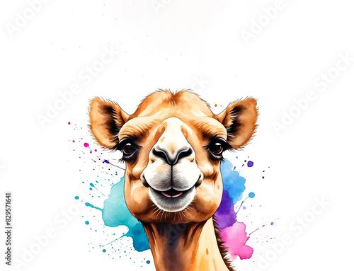 Colorful watercolor cute Camel illustration on a white background 