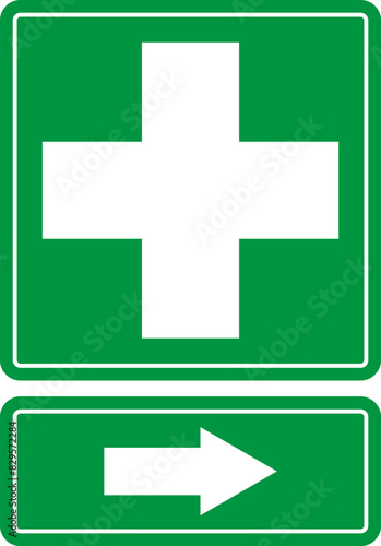 First aid post box point green sign