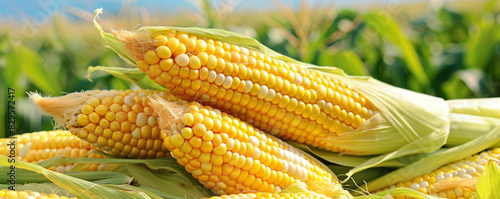 Yellow corn from farms that are plentiful due to the farmers  use of good fertilizer. AI generate.