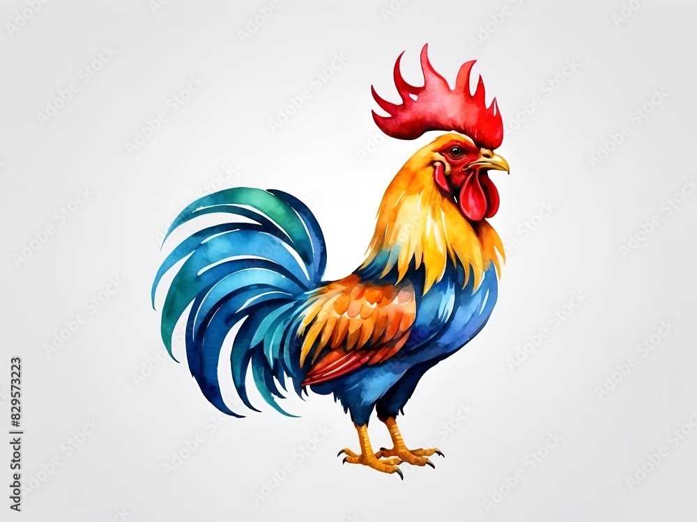 Fototapeta premium Colorful watercolor cute Rooster portrait illustration on a white background