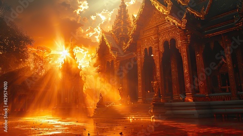 A divine light illuminating a sacred temple.
