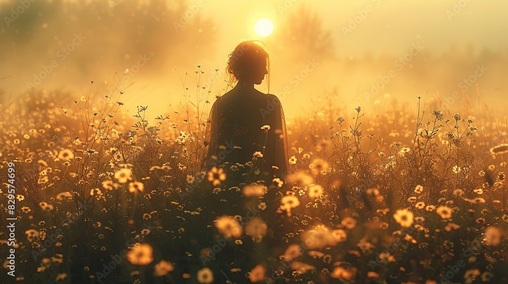 A peaceful figure standing in a field of light. A peaceful figure standing in a field of light.