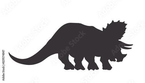 Isolated silhouette of a dinosaur. Black drawing of a Triceratops. Wild animal of the Jurassic period. Printed image of an ancient reptile. Prehistoric monster icon © shaineast