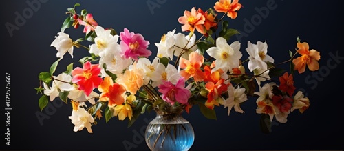 Fresh cut flowers arranged in a vase for a copy space image