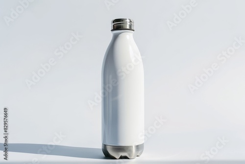 Reduce waste: white stainless steel water bottle with zero plastic, eco-friendly design, eco-conscious lifestyle, environment protection concept photo