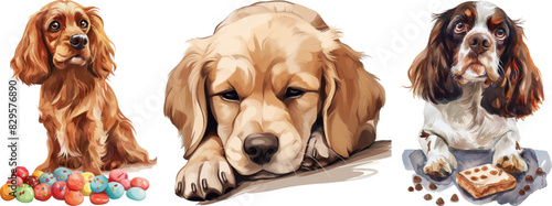 Watercolor dog cliparts with flowers print
