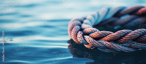 Close up of a mooring rope on a boat sailing in the sea with copy space image available