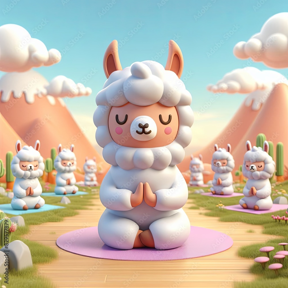 cute llama alpaca meditation yoga cartoon, 3d Generative AI cute llama alpaca meditation yoga cartoon, 3d Generative AI