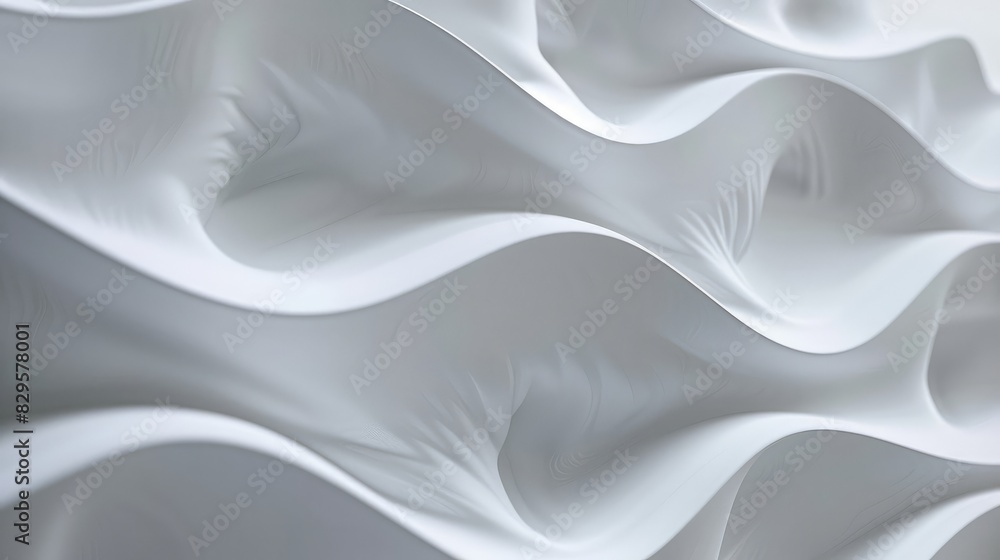 Fototapeta premium Minimalist wave shapes in white seamlessly integrate with a clean background, highlighting fluidity and simplicity
