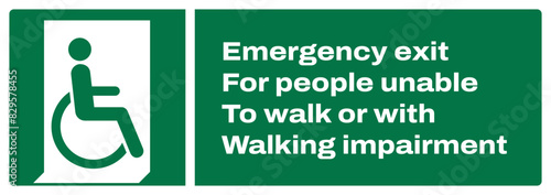 ISO emergency and first aid safety signs_emergency exit for people unable to walk or with walking impairment (right) landscape size 1/2 a4,a3,a2,a1