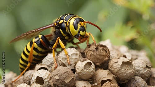 Wasp sits on wasp nest © UZAIR