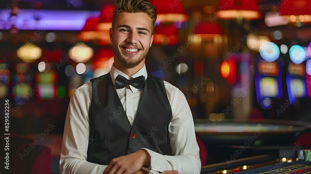 Fototapeta premium Joyful Casino Host Excelling in Vibrant Gaming Resort
