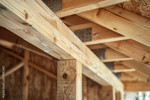 New house construction, close-up of a wooden ceiling frame. Generated by artificial intelligence