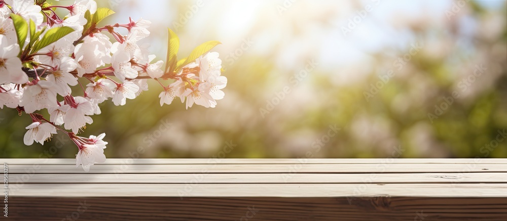 Wooden desk with a copy space image and a springtime vibe Wooden desk with a copy space image and a springtime vibe