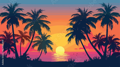 Background with silhouette of palm trees and tropical © Hassan