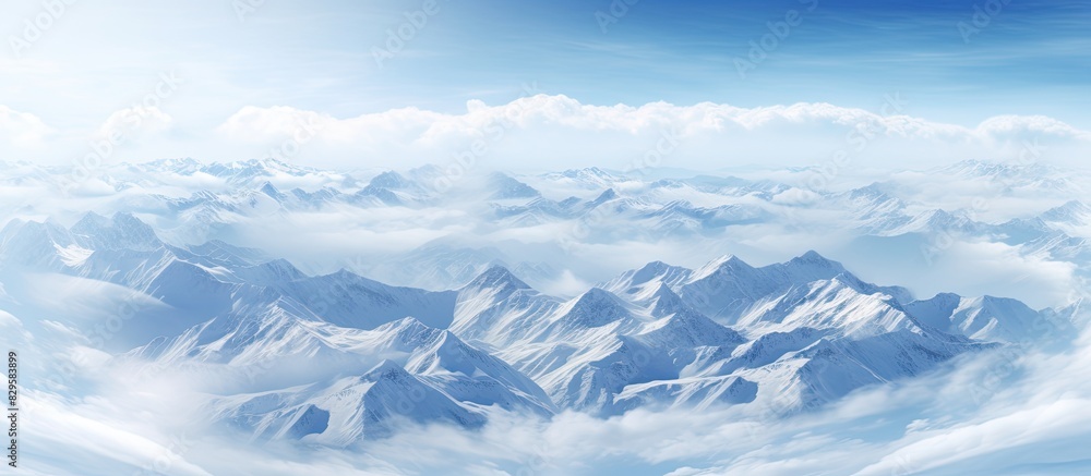 Aerial photograph showcasing stunning mountain landscapes with a vast expanse of snow covered peaks and valleys suitable for use as a copy space image Aerial photograph showcasing stunning mountain landscapes with a vast expanse of snow covered peaks and valleys suitable for use as a copy space image