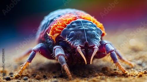 Close-up of a colorful dust mite