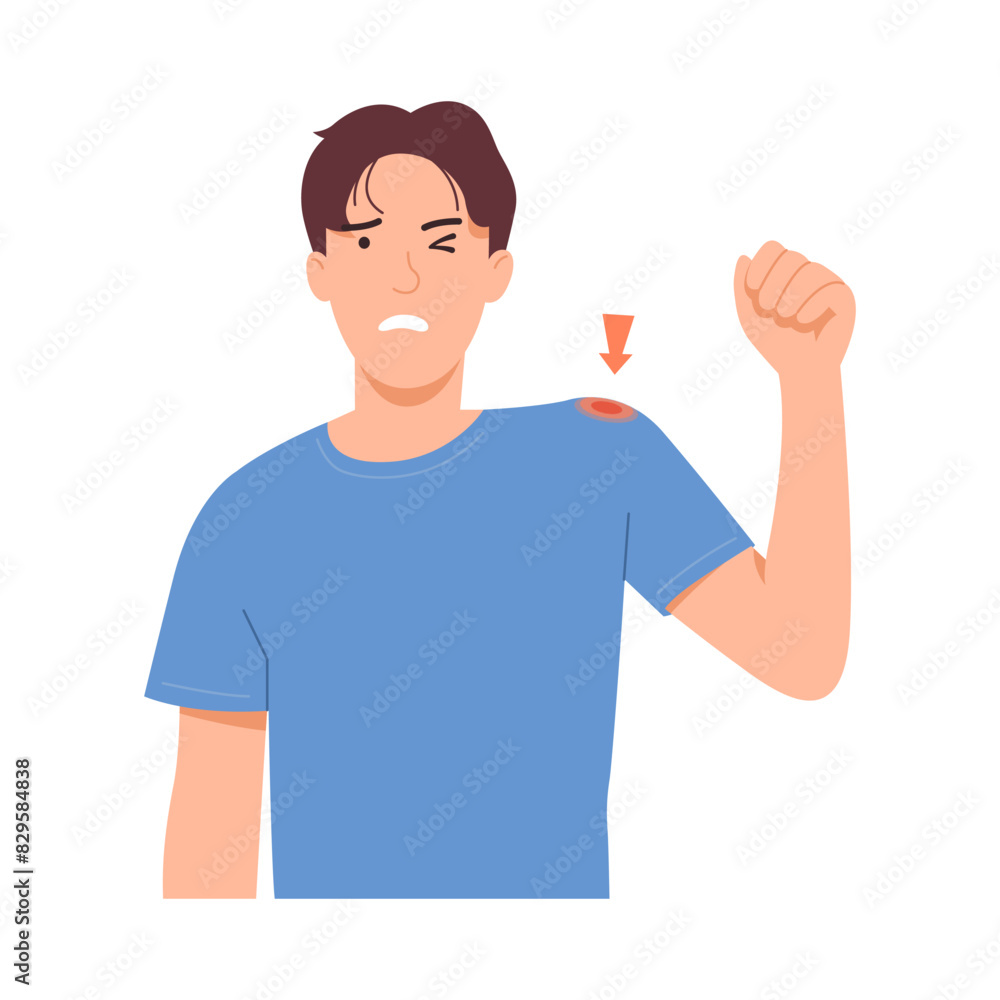 Man with repeated injuries and chronic shoulder pain. Vector illustration isolated on white background. Man with repeated injuries and chronic shoulder pain. Vector illustration isolated on white background.