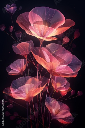 Pink Flowers on Black Background