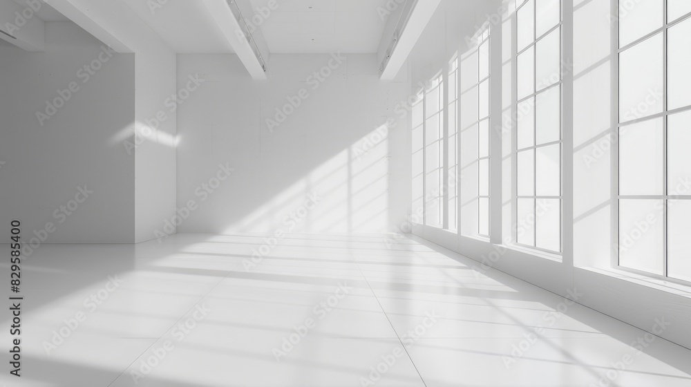 Fototapeta premium Expansive white space with a clean backdrop, ideal for modern and minimalist themes.