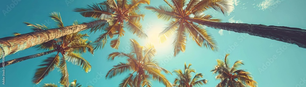 Palm trees against a blue sky, Scenic, Cool Tones, Digital Art Palm trees against a blue sky, Scenic, Cool Tones, Digital Art