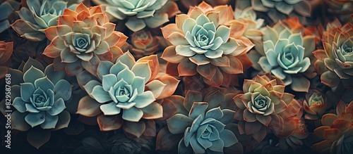 Vintage style succulent plants against a nature inspired background or texture perfect for a copy space image photo