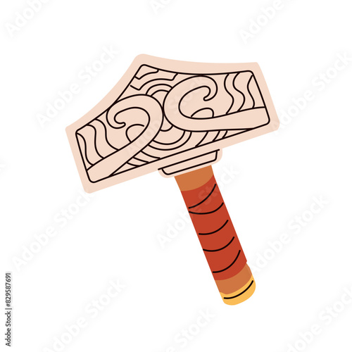 Norse stone hammer, ancient myth weapon with decorative Celtic patterns. Old ...