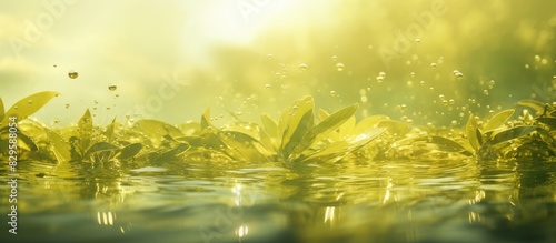 Nature s artwork with green algae resting under golden sunlight on a water backdrop creating a captivating image with copy space