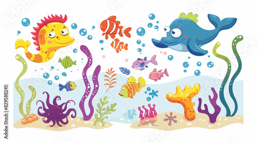 Beautiful cartoon illustration with colorful sea animal