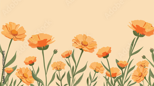 Beautiful fresh calendula flowers on light brown background © Hassan