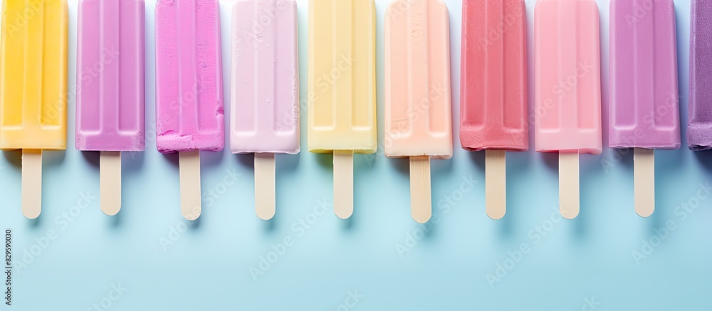 Ice cream sticks arranged on a soft pastel background with ample copy space image available Ice cream sticks arranged on a soft pastel background with ample copy space image available