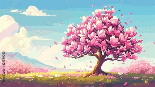 Beautiful magnolia tree with pink blossom outdoors.