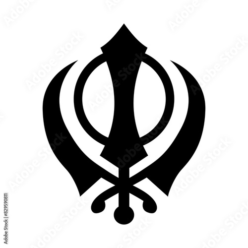 Khanda Sikhism Religious Symbol Silhouette Icon On White Background Isolated Vector