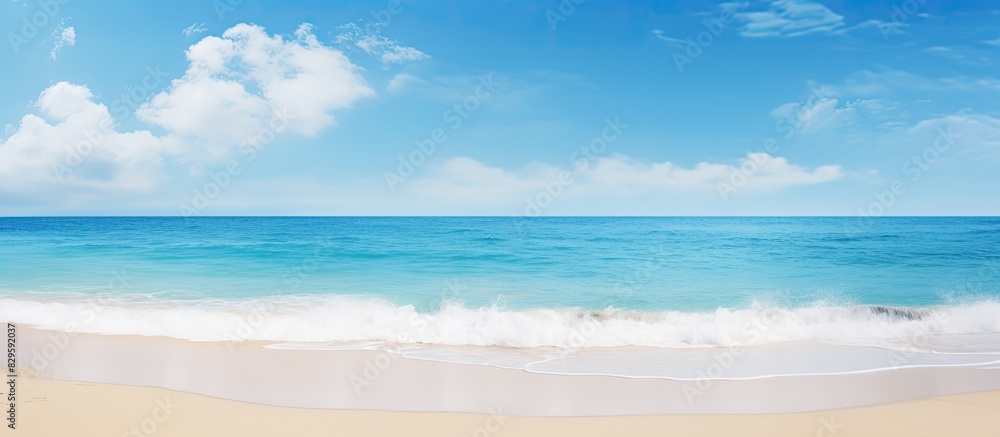 Fototapeta premium A serene beach scene with a tranquil ocean under a clear sunny sky ideal for a copy space image