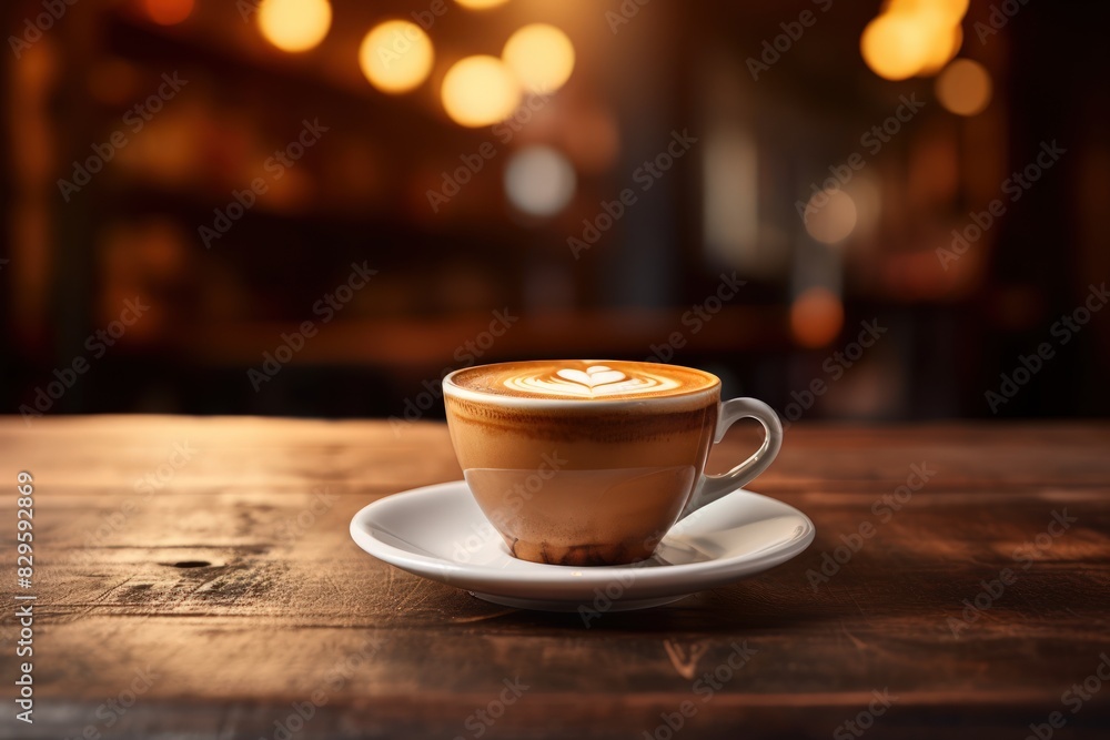 cup of coffee with latte art on a wooden table. cup of coffee with latte art on a wooden table.