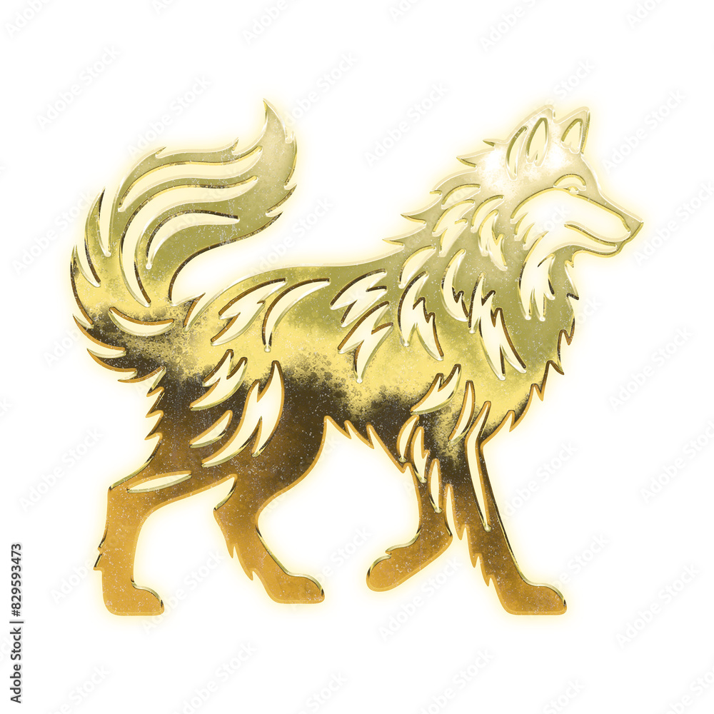 Fototapeta premium Very realistic golden wolf, alpha channel, transparent background