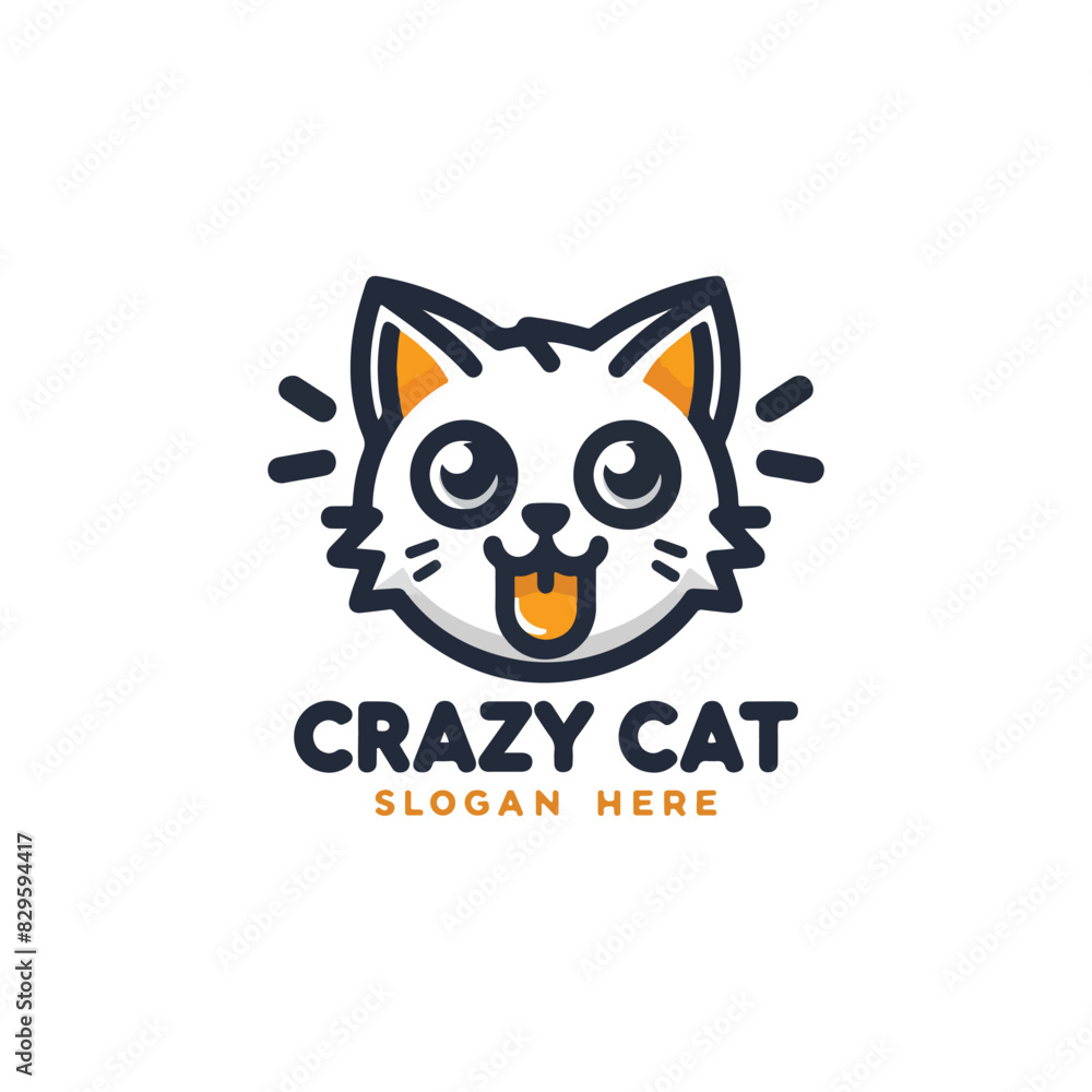 Kawaii Crazy Cat Logo Design Kawaii Crazy Cat Logo Design