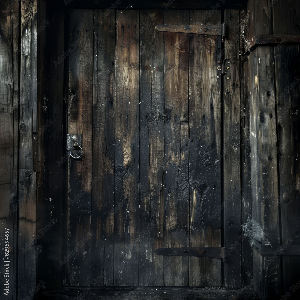 Capturing the essence of vintage charm, creepy wooden door with a spooky atmosphere for Halloween or haunted-themed designs
