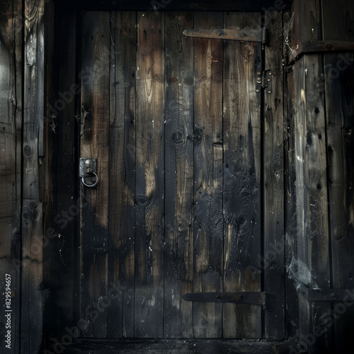 Capturing the essence of vintage charm, creepy wooden door with a spooky atmosphere for Halloween or haunted-themed designs © Maria A