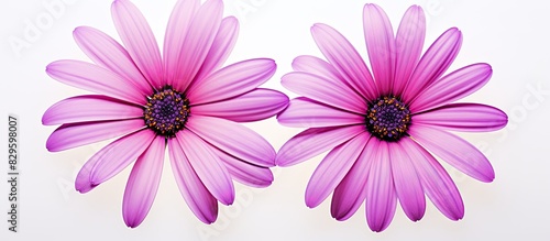 Two African daisies isolated on a white background with ample copy space image available