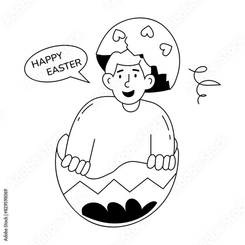 Easy to edit doodle mini illustration of happy easter 
