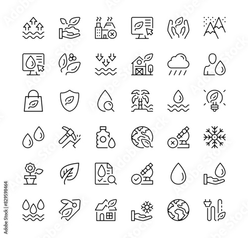 Environment icons set. Vector line icons. Black outline stroke symbols