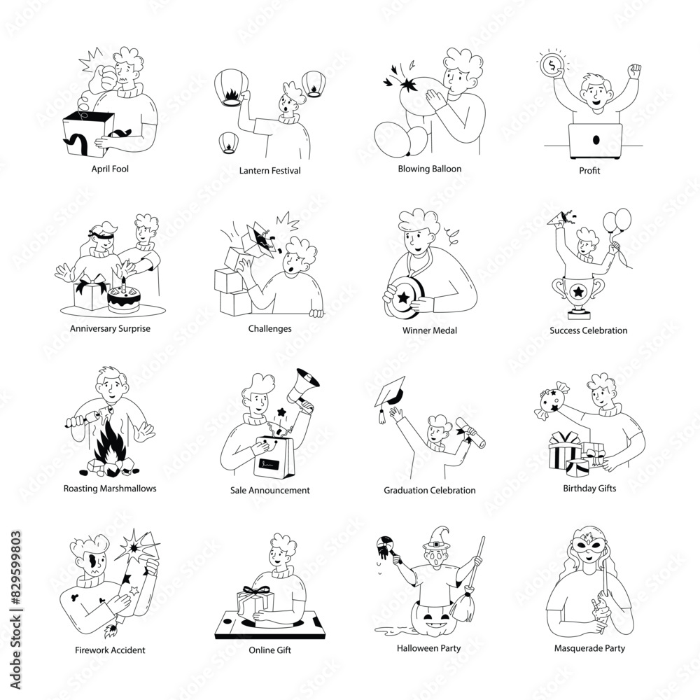 Collection of Party and Festivals Doodle Mini Illustrations
Collection of Party and Festivals Doodle Mini Illustrations
