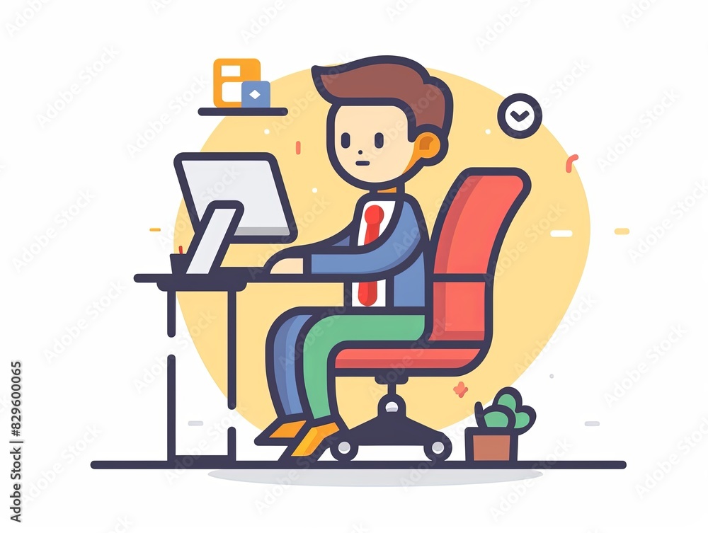 A man is sitting at a desk with a computer and a potted plant A man is sitting at a desk with a computer and a potted plant