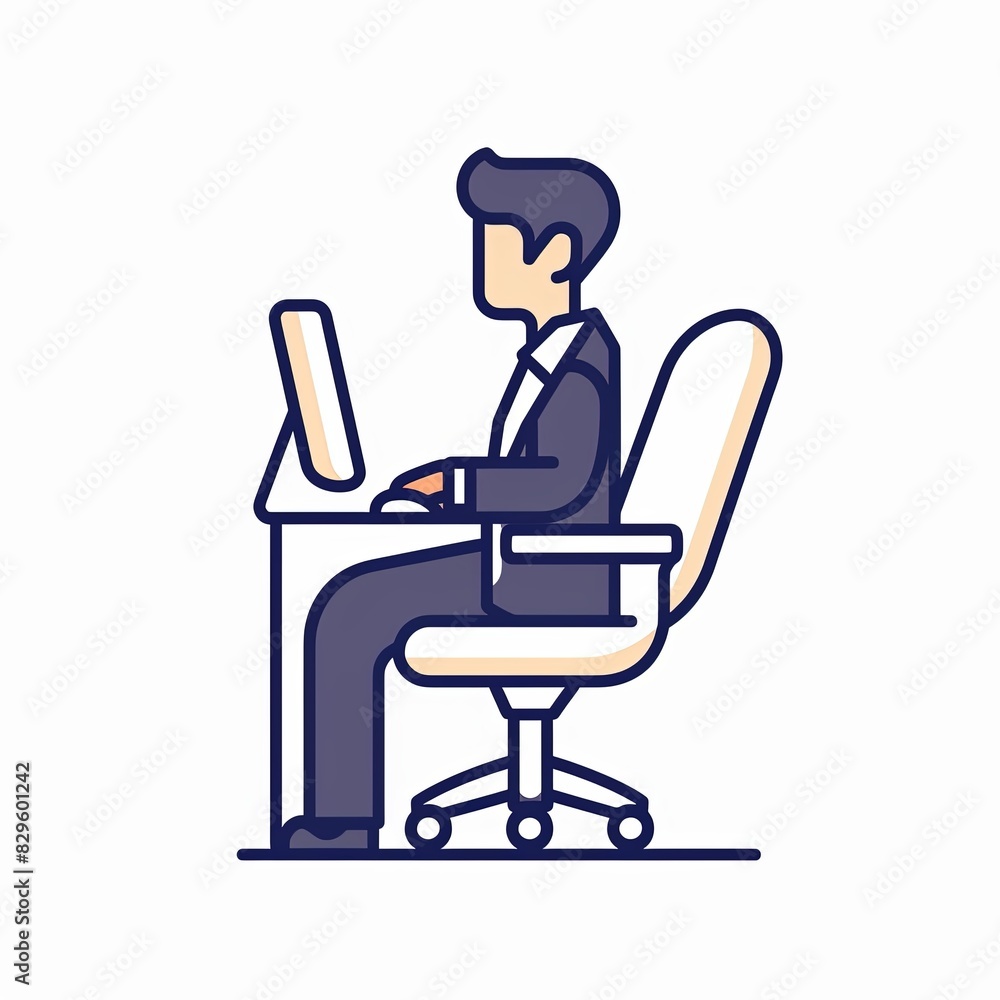 A man is sitting at a desk with a computer and a keyboard