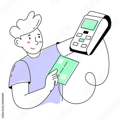 Captivating doodle mini illustration of pos payment 